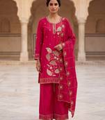 Ethnic Motifs Embroidered Sequined Scalloped Kurti with Palazzo & Dupatta