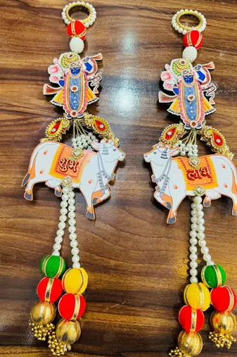 handmade traditional hanging for decoration  shubh-labh toran for home decor (pack of 2)