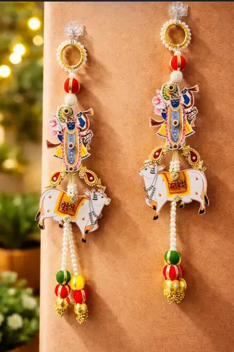 handmade traditional hanging for decoration  shubh-labh toran for home decor (pack of 2)