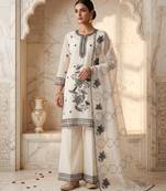 Ethnic Motifs Embroidered Sequined Scalloped Kurti Palazzo Set with Dupatta