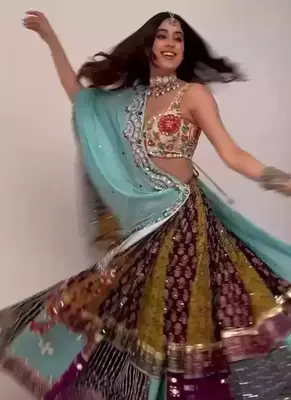 Sky Blue Mirror Navratri Lehenga Choli With Dupatta 2