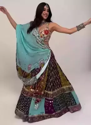 Sky Blue Mirror Navratri Lehenga Choli With Dupatta 3