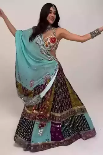 Sky Blue Mirror Navratri Lehenga Choli With Dupatta