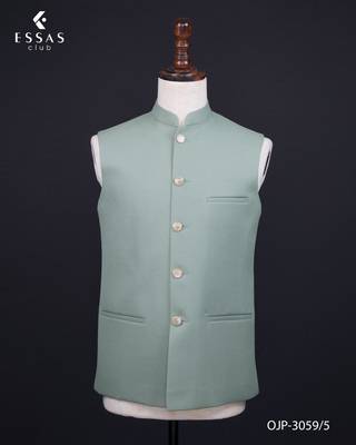Pista green jacquard bandhgala suit for men 4