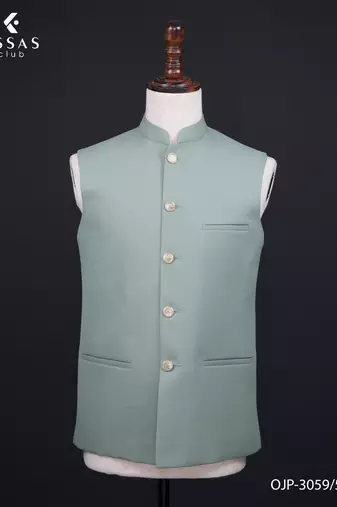 Pista green jacquard nawabi suit for men
