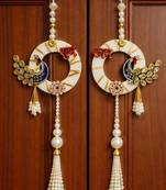 decorative shubh labh peacock pearl hanging for home entrance mandir decor traditional decoration (pack of 2) 
