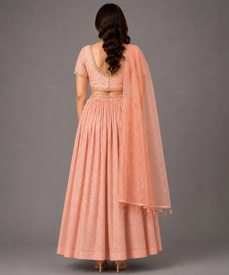 Peach Embroidered Chanderi Organza Lehenga Set 2