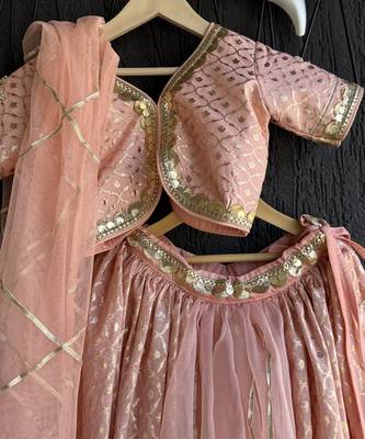Peach Embroidered Chanderi Organza Lehenga Set 3