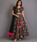 Black Multicolored Embroidered Organza Lehenga Set
