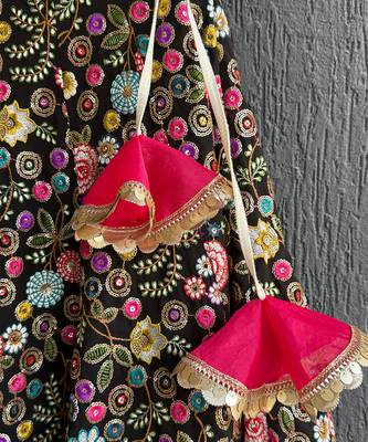 Black Multicolored Embroidered Organza Lehenga Set 4