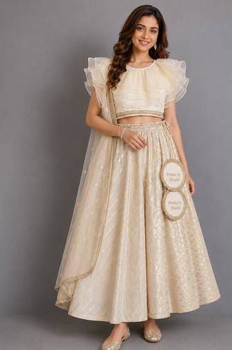 Off White Organza Chanderi Lehenga Set