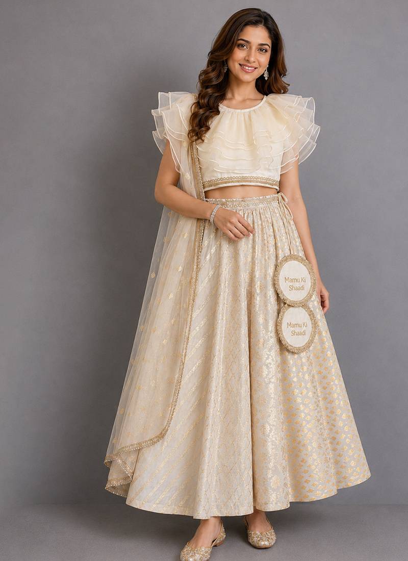 Off White Organza Chanderi Lehenga Set