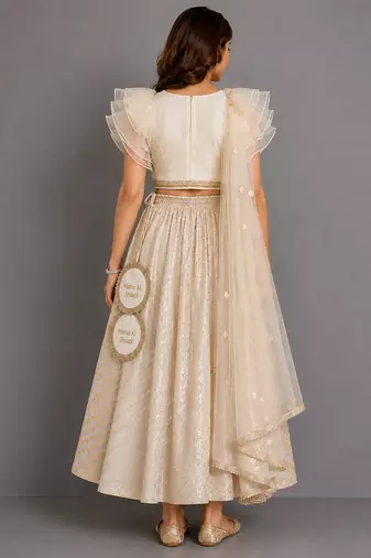 Off White Organza Chanderi Lehenga Set