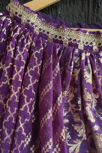 Purple Chanderi Organza Attached Dupatta Lehenga Set