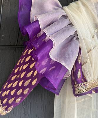 Purple Chanderi Organza Attached Dupatta Lehenga Set 4