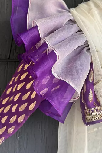 Purple Chanderi Organza Attached Dupatta Lehenga Set