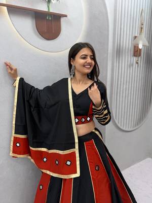 Black Color Real mirror work Silk Blend Navratri Lahenga Choli Set 2