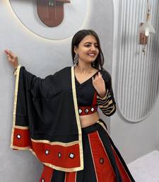Black Color Real mirror work Silk Blend Navratri Lahenga Choli Set