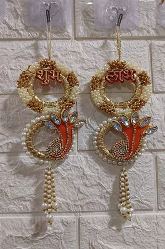 decorative shubh labh chudi latkan hanging perfect for home decor  handmade toran decor (pack of 2)