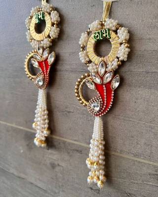 decorative shubh labh chudi latkan hanging perfect for home decor  handmade toran decor (pack of 2) 2