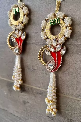 decorative shubh labh chudi latkan hanging perfect for home decor  handmade toran decor (pack of 2)