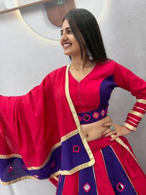 Rani Pink mirror work Silk Blend Navratri Lahenga Choli Set 2