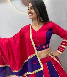 Rani Pink mirror work Silk Blend Navratri Lahenga Choli Set
