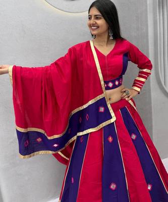 Rani Pink mirror work Silk Blend Navratri Lahenga Choli Set 3