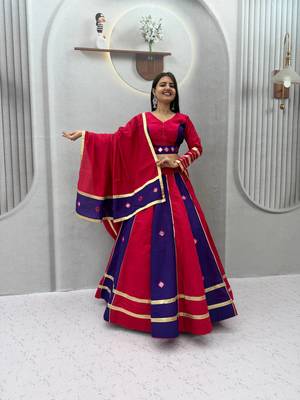 Rani Pink mirror work Silk Blend Navratri Lahenga Choli Set 1