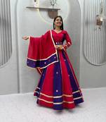 Rani Pink mirror work Silk Blend Navratri Lahenga Choli Set