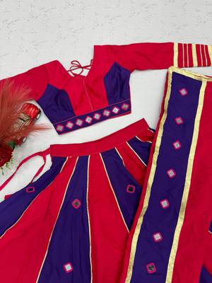 Rani Pink mirror work Silk Blend Navratri Lahenga Choli Set 4
