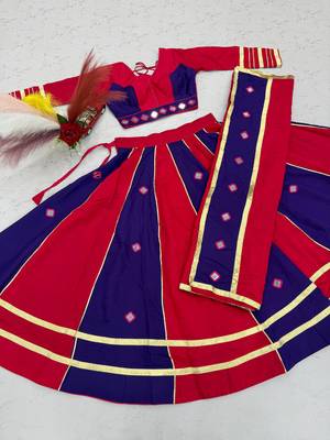 Rani Pink mirror work Silk Blend Navratri Lahenga Choli Set 5