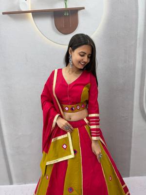 Red mirror work Silk Blend Navratri Lahenga Choli Set 2