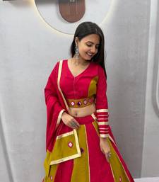 Red mirror work Silk Blend Navratri Lahenga Choli Set