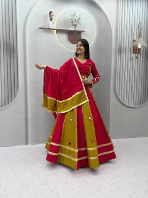 Red mirror work Silk Blend Navratri Lahenga Choli Set 1