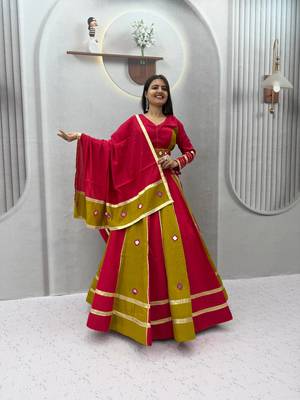 Red mirror work Silk Blend Navratri Lahenga Choli Set 3
