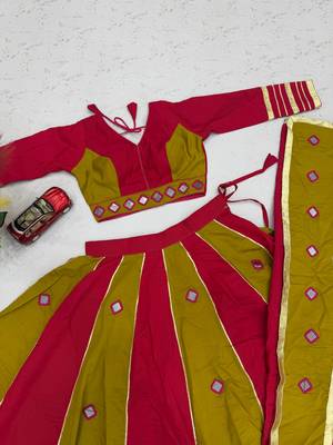 Red mirror work Silk Blend Navratri Lahenga Choli Set 4