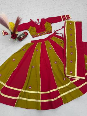 Red mirror work Silk Blend Navratri Lahenga Choli Set 5