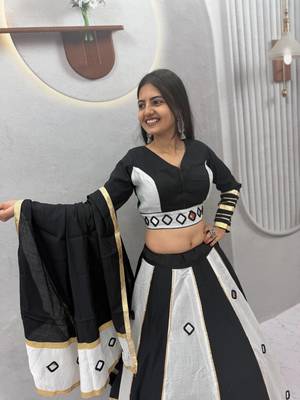 White mirror work Silk Blend Navratri Lahenga Choli Set 2