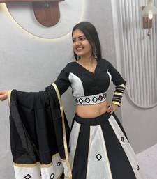 White mirror work Silk Blend Navratri Lahenga Choli Set