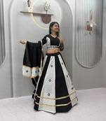 White mirror work Silk Blend Navratri Lahenga Choli Set
