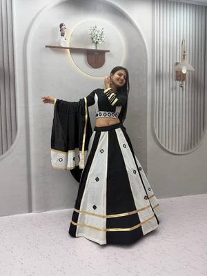 White mirror work Silk Blend Navratri Lahenga Choli Set 3
