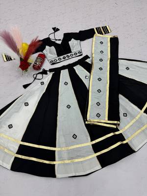White mirror work Silk Blend Navratri Lahenga Choli Set 5