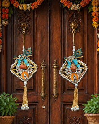 handmade traditional hanging for decoration  shubh-labh toran for home and decor  2