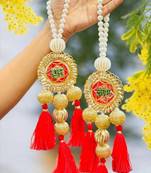 decorative pearl lotus shubh labh door hanging for home entrance mandir decoration (pack of 2) 