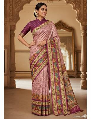Multicolor digital print zarna silk blend saree with blouse 1