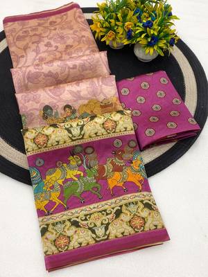 Multicolor digital print zarna silk blend saree with blouse 2