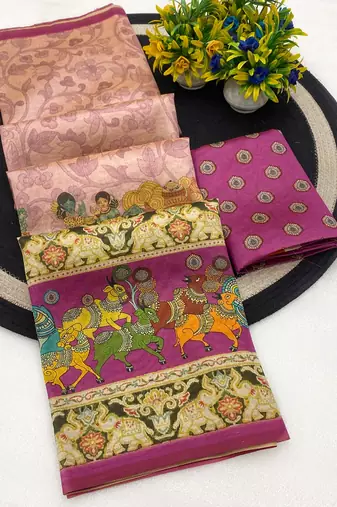 Multicolor digital print zarna silk blend saree with blouse