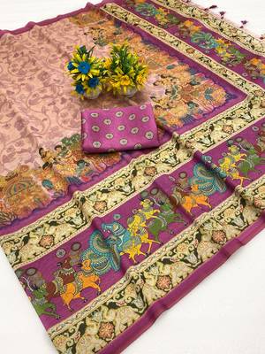 Multicolor digital print zarna silk blend saree with blouse 3