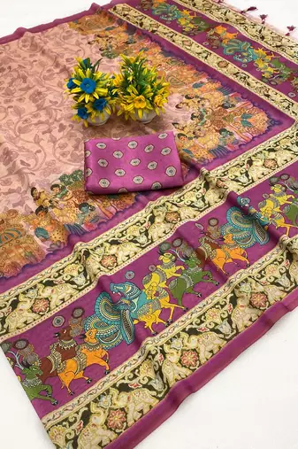 Multicolor digital print zarna silk blend saree with blouse